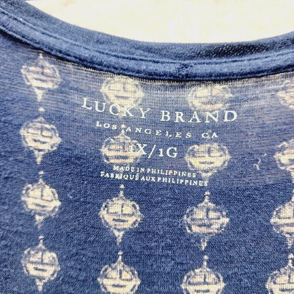 T-Shirt Size 1X Navy Mandala Boho Whimsycore Festival Lucky Brand Y2K Resortwear - Picture 7 of 10